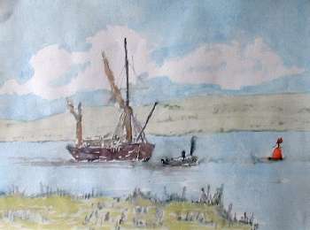 Barge on Faversham Creek colour sketch