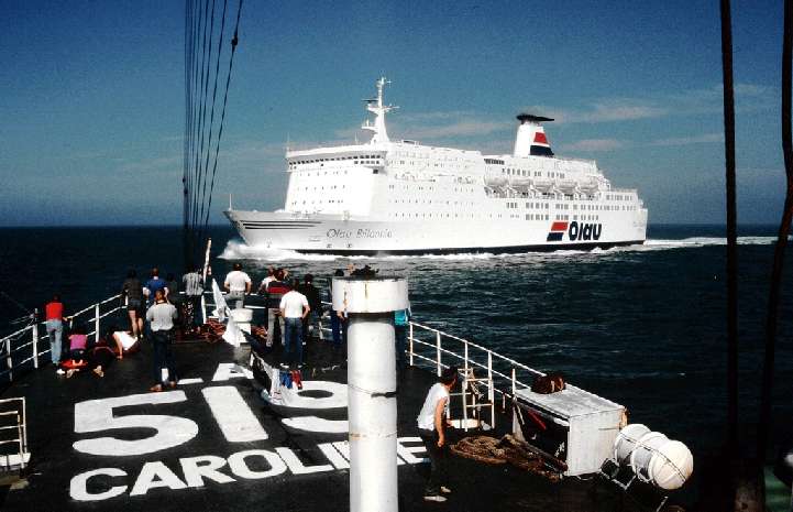 Olau Britannia passes astern of the Ross Revenge