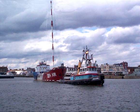 MV Communicator towed from Lowestoft