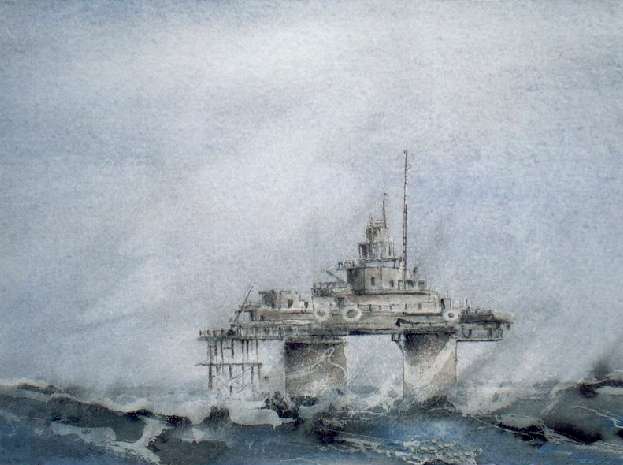 Painting Knock John Fort in heavy weather