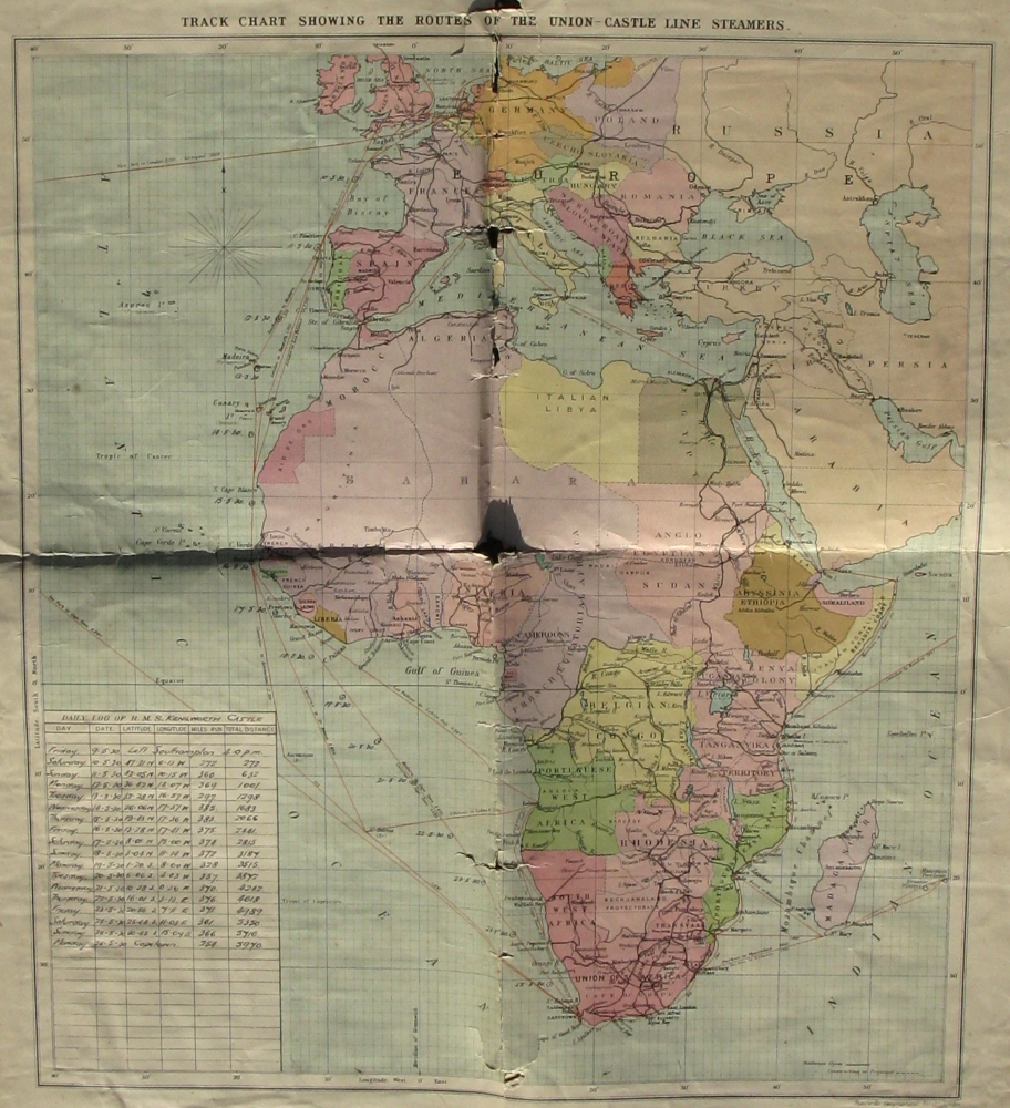 RMS Kenilworth Castle route to SA