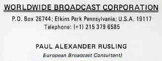 Worldwide Broadcast Corporation Card Worldwide Broadcast Corporation Card