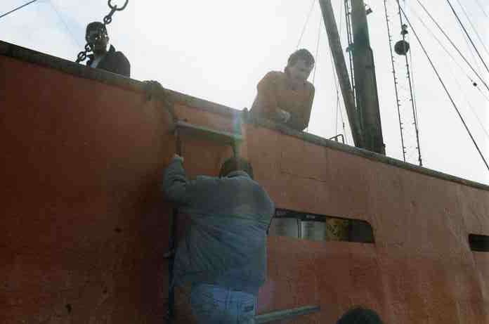 Kevin climbs aboard Kevin climbs aboard