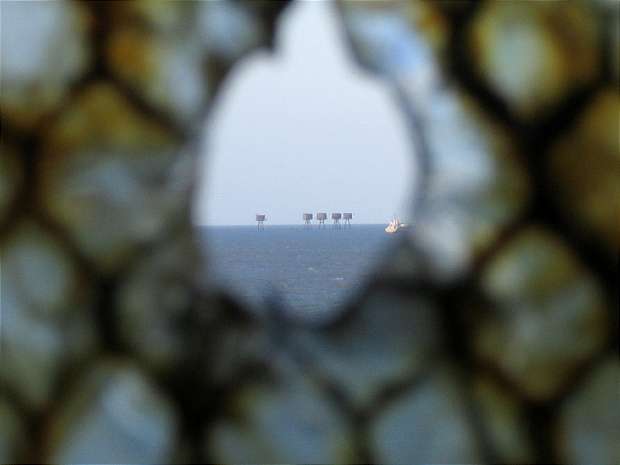 Shivering Sands Towers through Red Sands G1 Galley window Shivering Sands Towers through Red Sands G1 Galley window