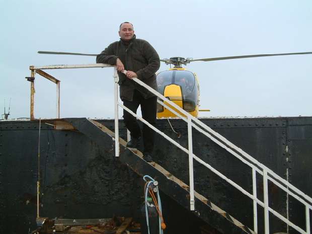 Michael Bates with helicopter Michael Bates with helicopter