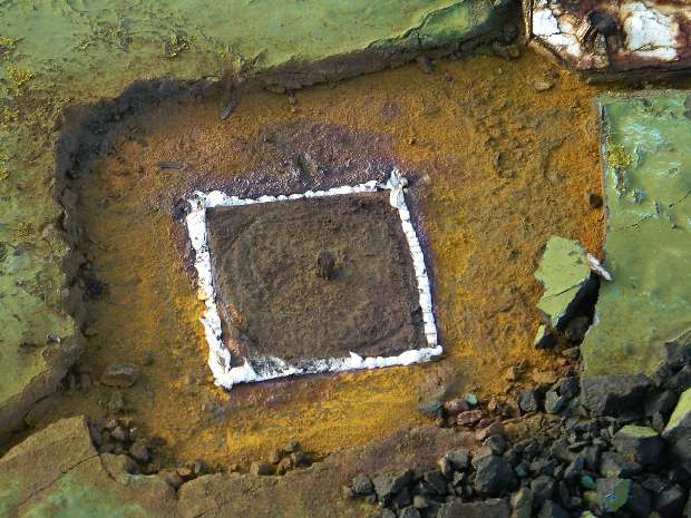 Roof marked up for drilling Roof marked up for drilling